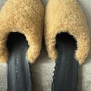 Jennie Kayne Fuzzy Slippers in Mustard and Black